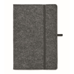 RPET felt notebook with lined A5 sheets of recycled paper dark grey colour second view