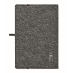 RPET felt notebook with lined A5 sheets of recycled paper dark grey colour third view