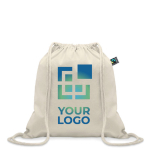 Drawstring cotton bag, load capacity: 9 kg, 180 g/m2 beige colour view with print area