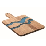 Acacia wood serving board with blue epoxy resin details wood colour