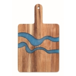 Acacia wood serving board with blue epoxy resin details wood colour third view