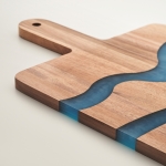 Acacia wood serving board with blue epoxy resin details wood colour fifth photographic view