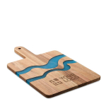 Acacia wood serving board with blue epoxy resin details wood colour view with print area