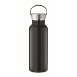 Recycled stainless steel bottle with handle on the lid, 500 ml black colour