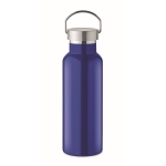 Recycled stainless steel bottle with handle on the lid, 500 ml blue colour