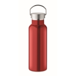 Recycled stainless steel bottle with handle on the lid, 500 ml red colour