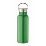 Recycled stainless steel bottle with handle on the lid, 500 ml green colour