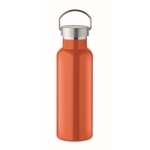 Recycled stainless steel bottle with handle on the lid, 500 ml orange colour