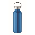 Recycled stainless steel bottle with handle on the lid, 500 ml turquoise colour