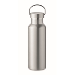 Recycled stainless steel bottle with handle on the lid, 500 ml matt silver colour