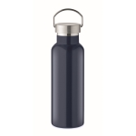 Recycled stainless steel bottle with handle on the lid, 500 ml navy-blue colour