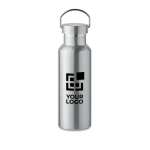 Recycled stainless steel bottle with handle on the lid, 500 ml view with print area