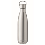 Recycled steel thermal bottle with handle on the lid, 500 ml matt silver colour