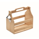 Bamboo beer crate with opener, enough space for 6 bottles wood colour