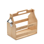 Bamboo beer crate with opener, enough space for 6 bottles wood colour view with print area