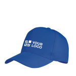 5-panel RPET polyester baseball cap, size 7 1/4, 210 g/m2 royal blue colour view with print area