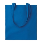 Coloured eco-cotton tote bag with long handles, 180 g/m2 royal blue colour