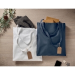 Coloured eco-cotton tote bag with long handles, 180 g/m2 navy-blue colour