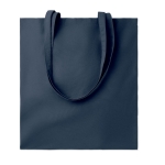 Coloured eco-cotton tote bag with long handles, 180 g/m2 navy-blue colour