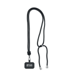 Tubular lanyard made of RPET for carrying your phone black colour view with print area