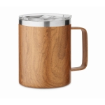 Recycled steel mug with lid and wood-effect, 300 ml brown colour