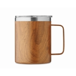 Recycled steel mug with lid and wood-effect, 300 ml brown colour second view