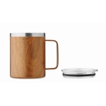 Recycled steel mug with lid and wood-effect, 300 ml brown colour third view