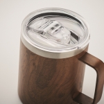 Recycled steel mug with lid and wood-effect, 300 ml brown colour fourth photographic view