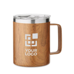 Recycled steel mug with lid and wood-effect, 300 ml brown colour view with print area