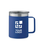 Recycled stainless steel leakproof mug with lid, 300ml blue colour view with print area