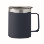 Recycled stainless steel leakproof mug with lid, 300ml navy-blue colour