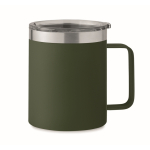 Recycled stainless steel leakproof mug with lid, 300ml dark green colour