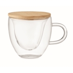 Heart-shaped, double-walled glass mug with bamboo lid, 180 ml transparent colour