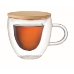 Heart-shaped, double-walled glass mug with bamboo lid, 180 ml transparent colour second view