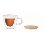 Heart-shaped, double-walled glass mug with bamboo lid, 180 ml transparent colour third view