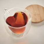 Heart-shaped, double-walled glass mug with bamboo lid, 180 ml transparent colour fourth photographic view