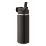 Recycled stainless steel leakproof bottle with straw, 500 ml black colour