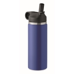 Recycled stainless steel leakproof bottle with straw, 500 ml blue colour