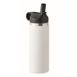 Recycled stainless steel leakproof bottle with straw, 500 ml white colour