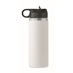 Recycled stainless steel leakproof bottle with straw, 500 ml white colour sixth view