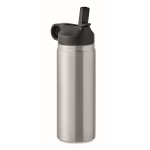 Recycled stainless steel leakproof bottle with straw, 500 ml matt silver colour