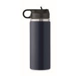 Recycled stainless steel leakproof bottle with straw, 500 ml navy-blue colour sixth view