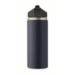 Recycled stainless steel leakproof bottle with straw, 500 ml navy-blue colour eighth view