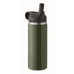 Recycled stainless steel leakproof bottle with straw, 500 ml dark green colour