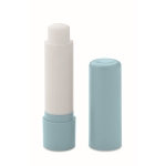 Vegan vanilla lip balm, SPF 10, in recycled ABS case light blue colour