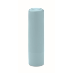 Vegan vanilla lip balm, SPF 10, in recycled ABS case light blue colour