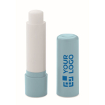 Vegan vanilla lip balm, SPF 10, in recycled ABS case light blue colour view with print area