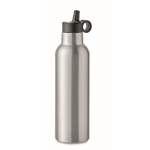 Leak-proof bottle with 2 changeable caps and straw, 700 ml matt silver colour