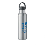 Leak-proof bottle with 2 changeable caps and straw, 700 ml matt silver colour view with print area