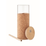 Glass mug with cork sleeve, lid, and bamboo straw, 450 ml beige colour second view